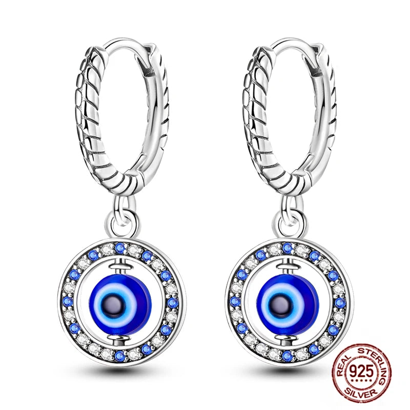 Blue Zircon 925 Sterling Silver Hoop Earrings Star Moon Butterfly Jewelry LTE239