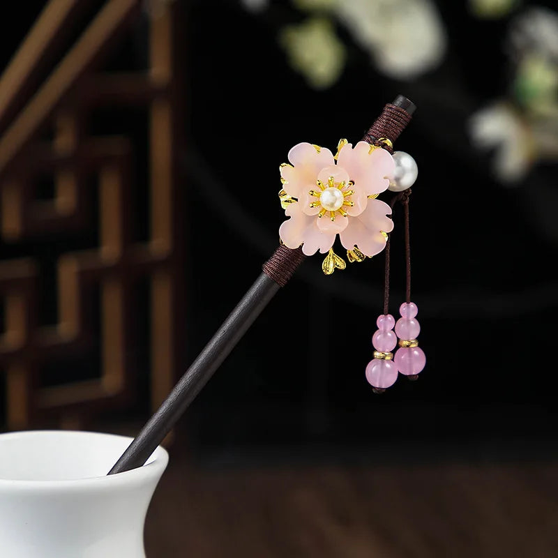 Vintage 2024 Wooden Hair Stick With Tassel Chinese Winding Flower Hairpin