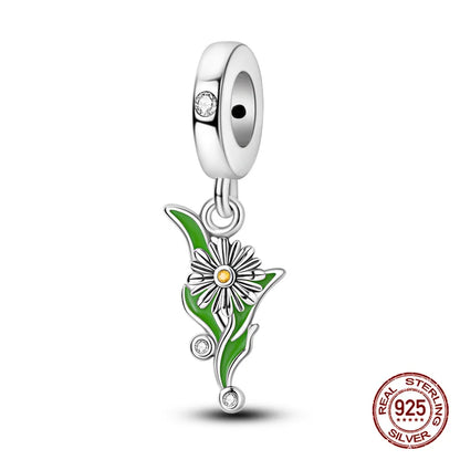 Elegant Sterling Silver Purple Flower Beads for DIY Jewelry and Charm Bracelets