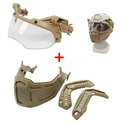 New Tactical FAST Helmet Half Face Mask With Flip Goggles DE Mask Goggles 1