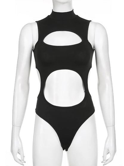 Gothic Techwear Hollow Out Sleeveless Bodysuit Women