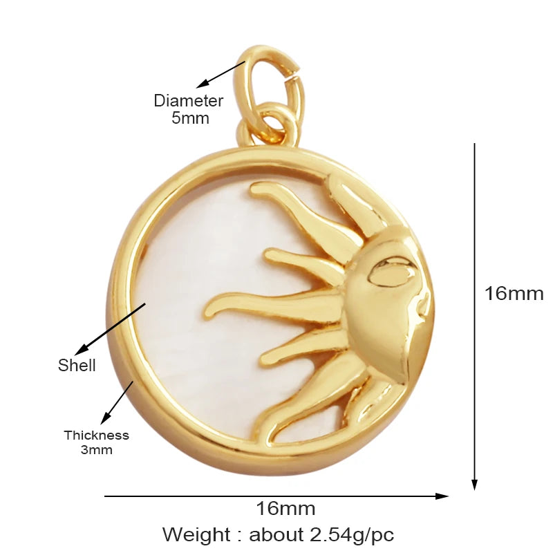 Gold-Plated Celestial Moon Star Charm Pendant with Cubic Zirconia for Jewelry Making