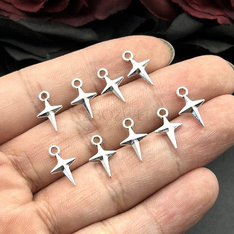 50pcs 14.5x9mm Shining Star Charms Antique Silver Alloy