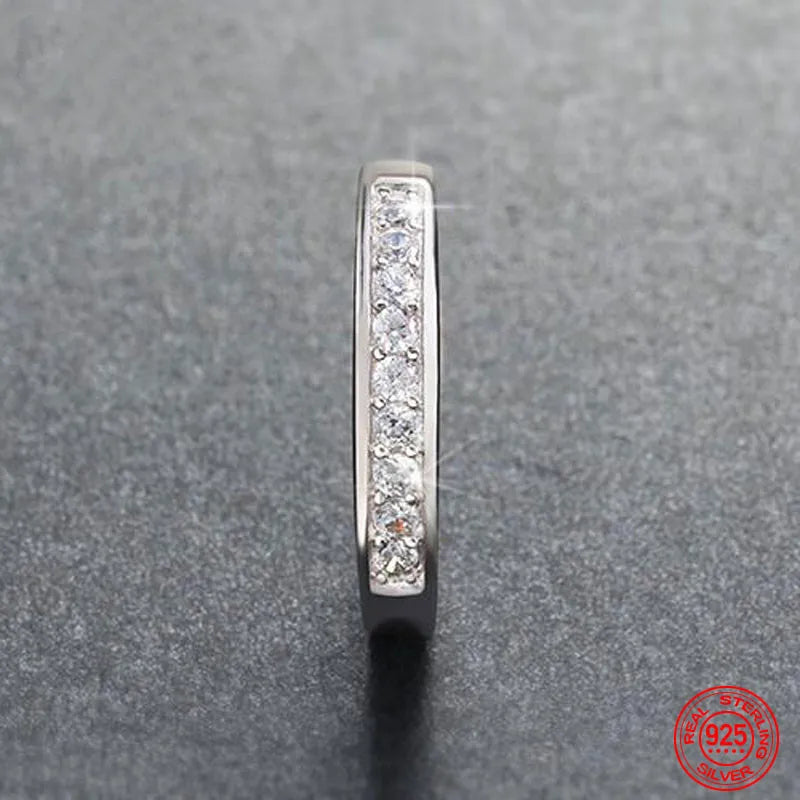 925 Sterling Silver Diamond Strip Ring for Women Elegant Fashion Party Jewelry Gift Silver