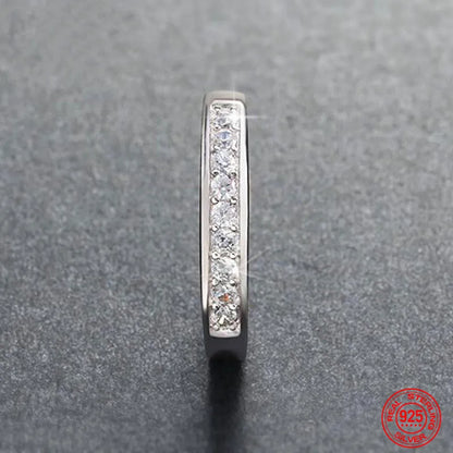 925 Sterling Silver Diamond Strip Ring for Women Elegant Fashion Party Jewelry Gift Silver