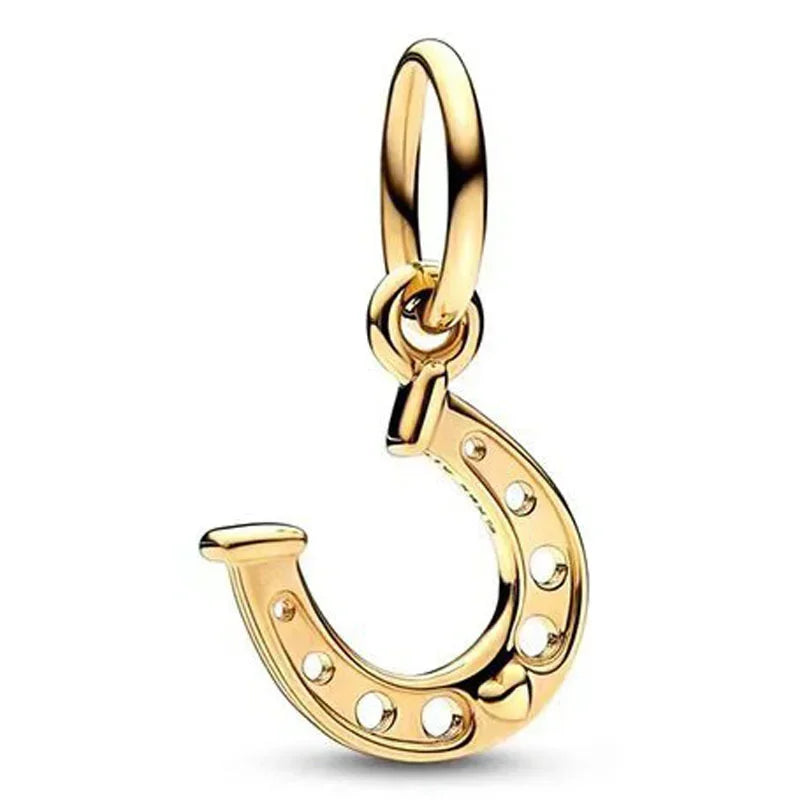 925 Sterling Silver Gold Heart and Maple Leaf Charms Sparkling Zircon Pendant for Women DIY Bracelet Fine Jewelry Gift