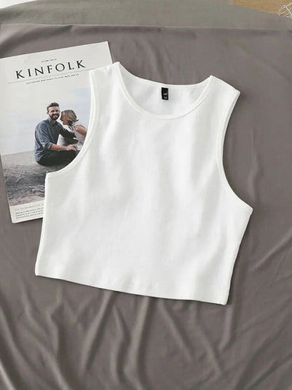 Summer Ladies Retro High Waist Slimming Stretch Cropped Sleeveless Knit Top