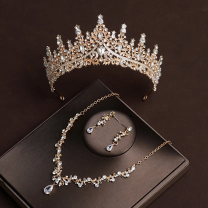 Itacazzo Gold Bridal Headwear Set with Crown, Necklace, and Earrings for Women