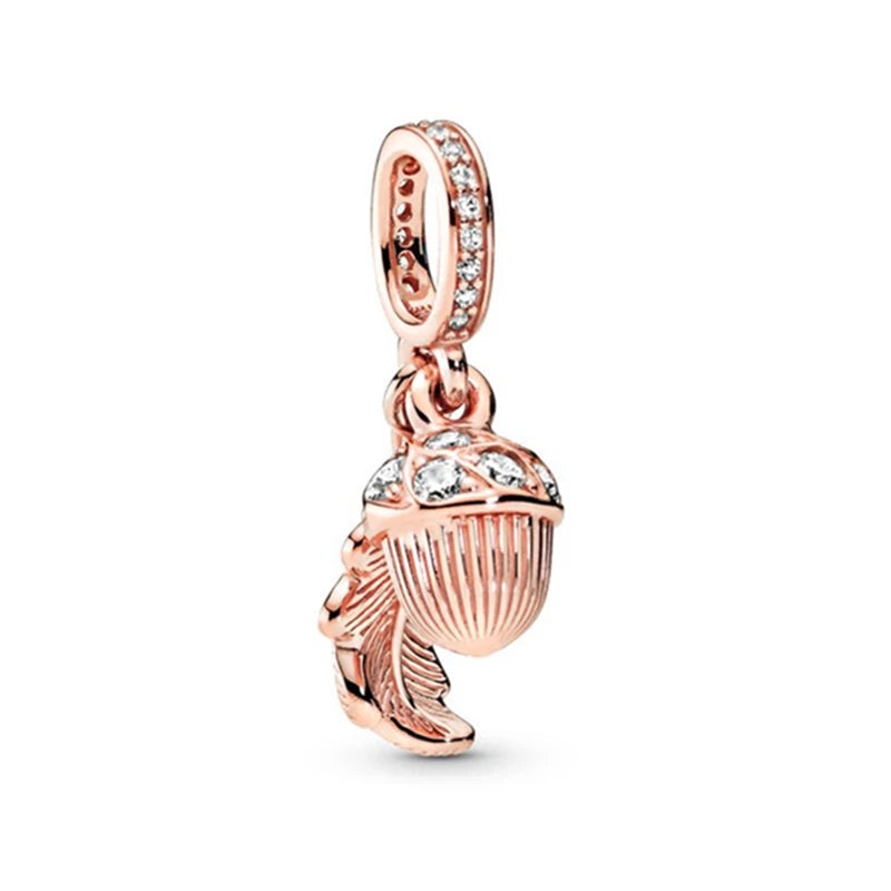 Sparkling Rose Gold Family Tree & Flower Charm Bead for European Silver Bracelet YY0705