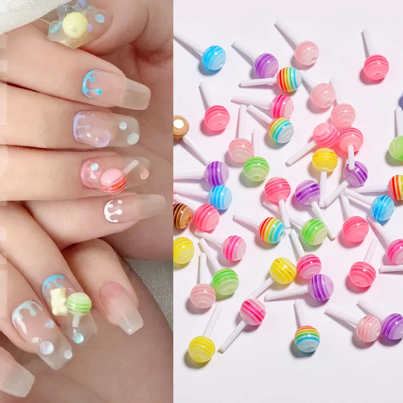 Kawaii Lollypop 3D Nail Art Charms Set with Resin Butterfly and Bear Rhinestones