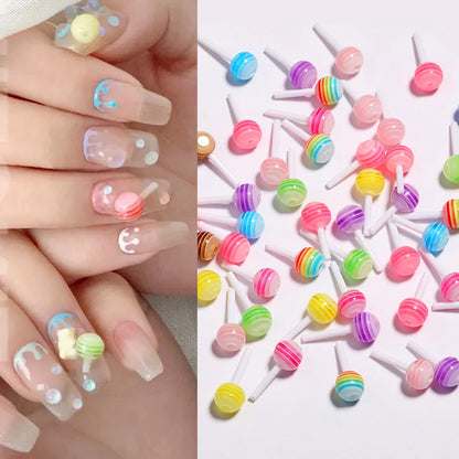 Kawaii Lollypop 3D Nail Art Charms Set with Resin Butterfly and Bear Rhinestones