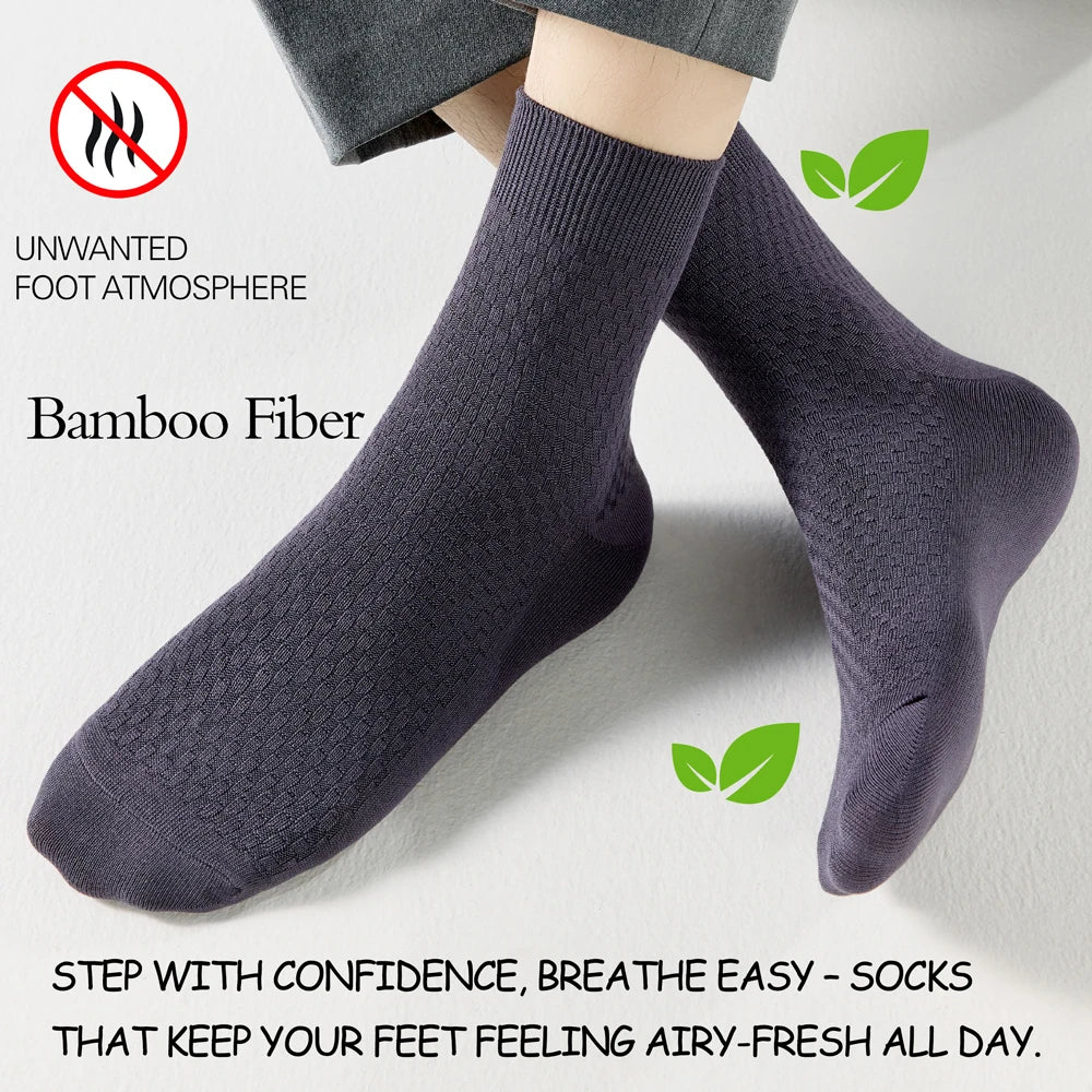 Antibacterial Bamboo Mens Socks Mid Crew Seamless Comfort
