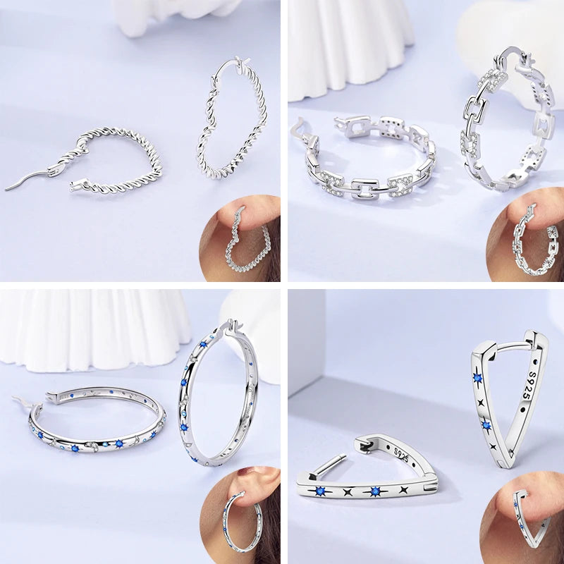 925 Sterling Silver Zirconia Hoop Earrings for Women Engagement Birthday Gift