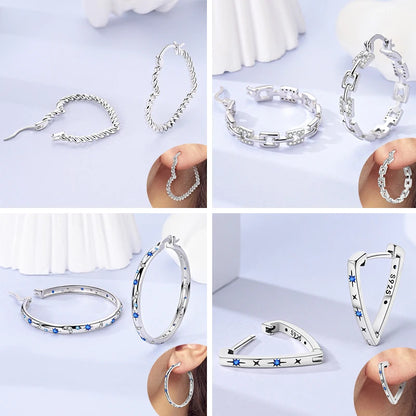 925 Sterling Silver Zirconia Hoop Earrings for Women Engagement Birthday Gift