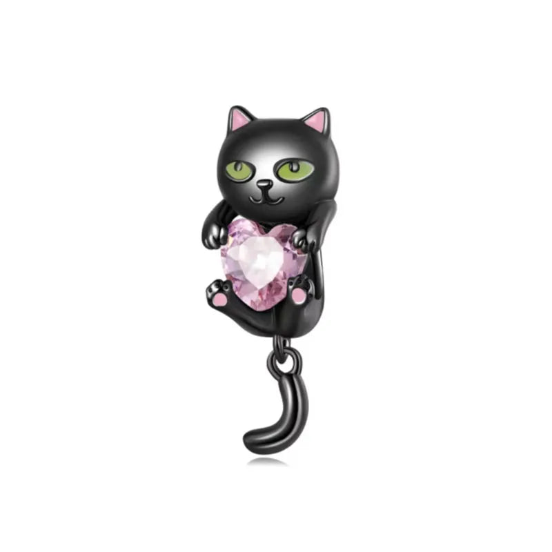 Exquisite 925 Silver Cat Claw Pendant Beads with Safety Chain for European Bracelets B3837