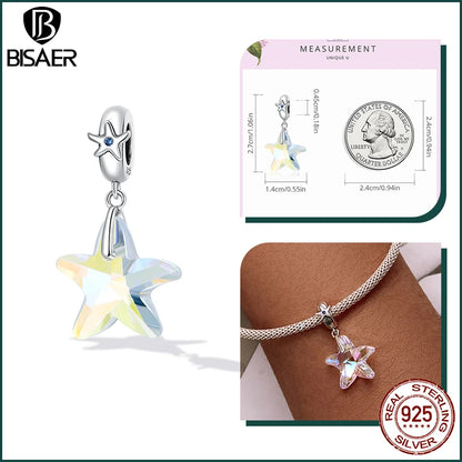 BISAER Ocean Charm 925 Sterling Silver Dolphin and Mermaid Bead with Blue CZ for DIY Jewelry EFC599 CHINA