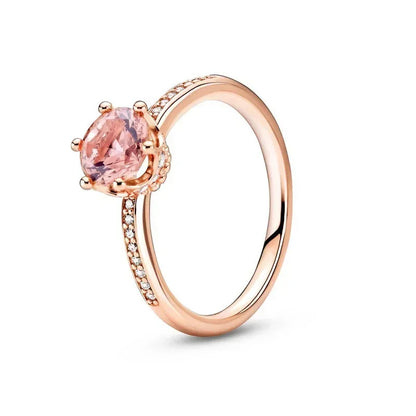 Elegant 925 Sterling Silver Rose Gold Zircon Crown Ring for Women green