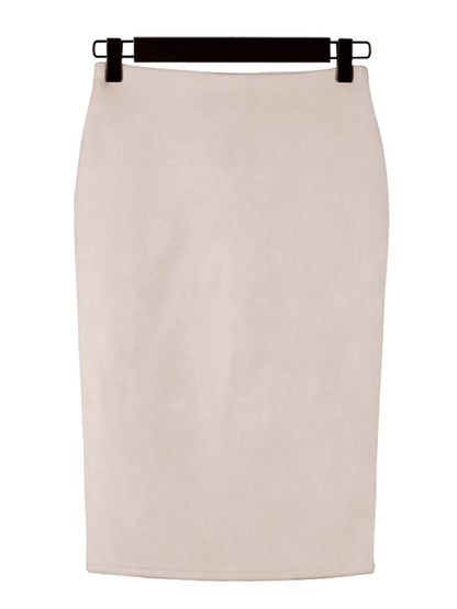 Multicolor Suede Midi Pencil Skirt Women High Waist Bodycon