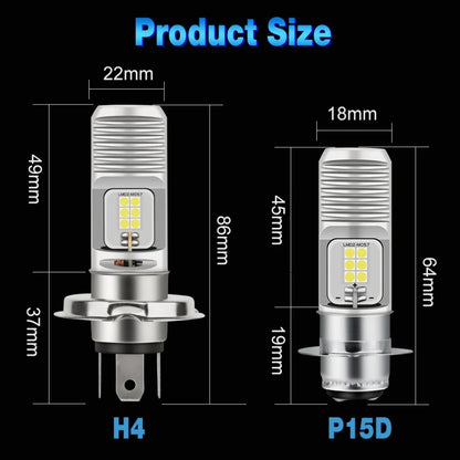 36W 1600LM 6000K H4 P15D BA20D Motorcycle LED Headlight