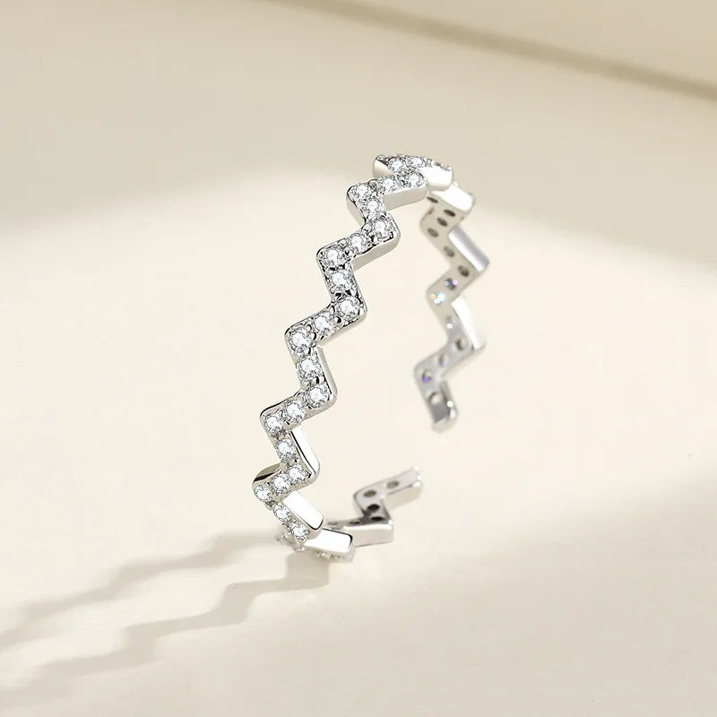 Elegant 925 Sterling Silver Heart Zircon Adjustable Ring for Women