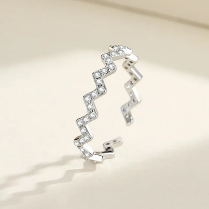 Elegant 925 Sterling Silver Heart Zircon Adjustable Ring for Women