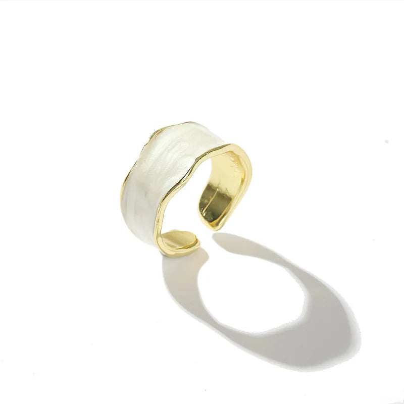 Vintage Gold Geometric Adjustable Ring Elegant Enamel Jewelry for Women Adjustable 4