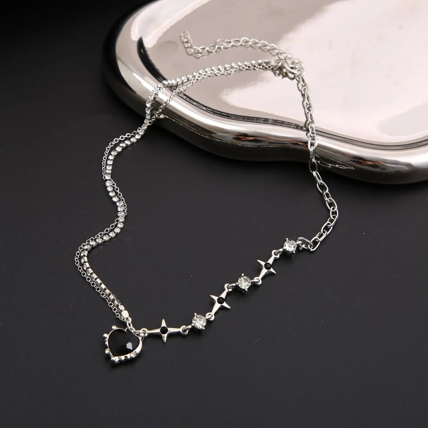 Y2K Purple Crystal Heart Pendant Necklace for Trendy Women