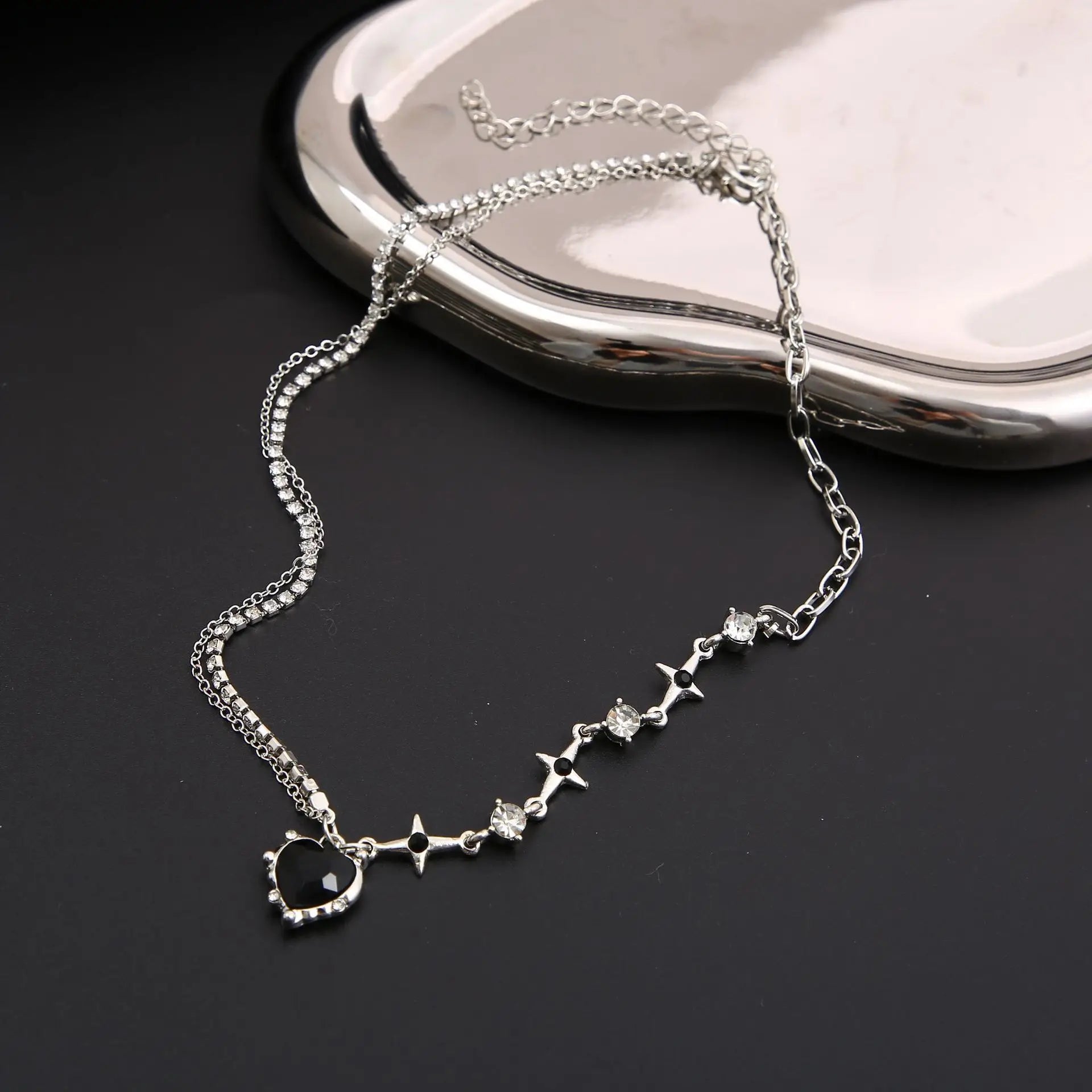 Y2K Purple Crystal Heart Pendant Necklace for Trendy Women
