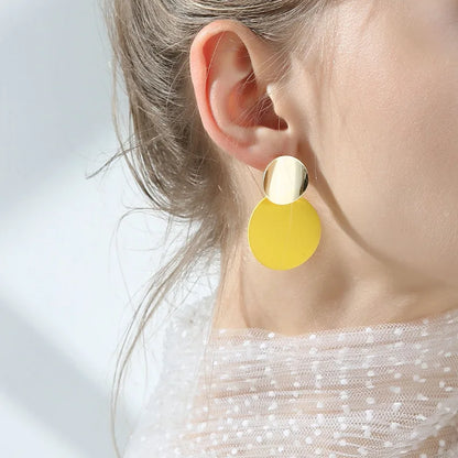 Elegant Double-Layer Round Pendant Drop Earrings for Women - European Fashion Zinc Alloy Dangles