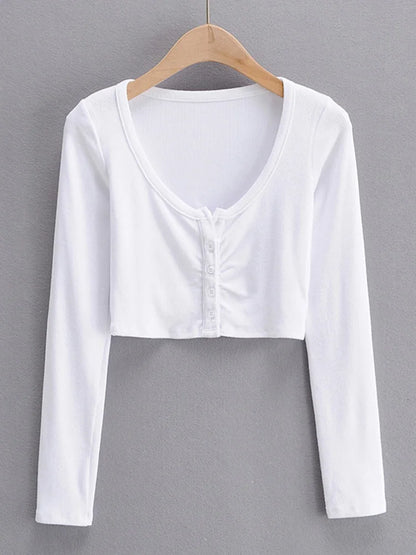 Slim V Neck Long Sleeve Cardigan Top For Women Open Navel