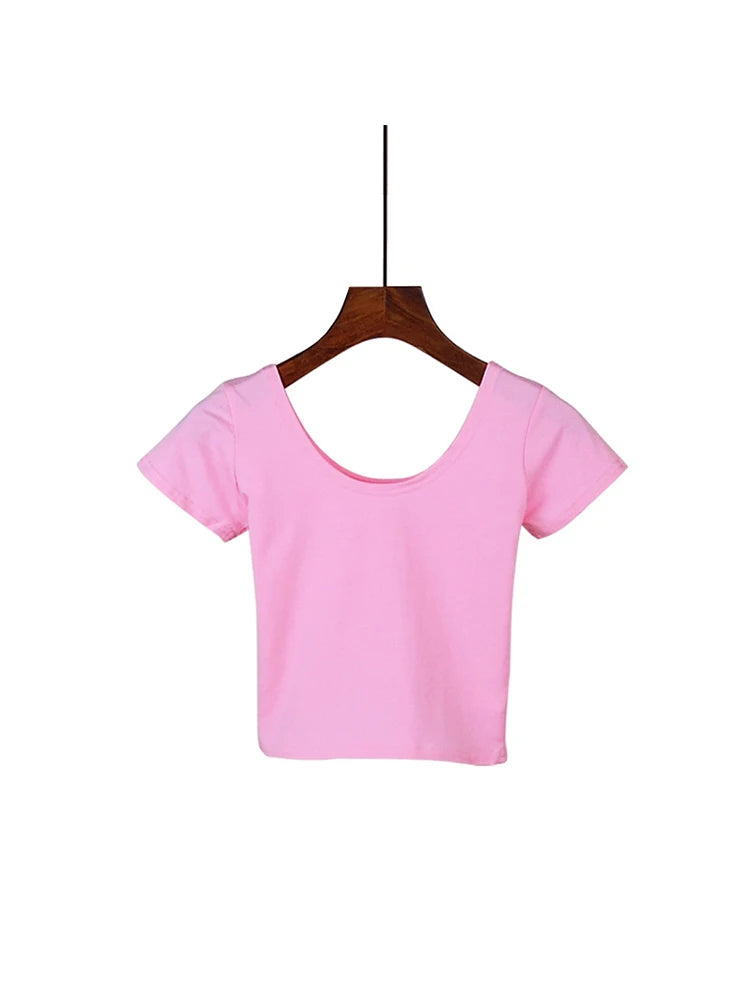 Dozw Solid Crop Top For Women Slim Fit High Waist Tee