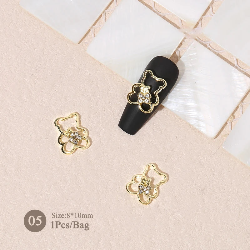Elegant Gold Silver Metal Bowknot Nail Charm 3D Rhinestone Decor for DIY Manicure Art