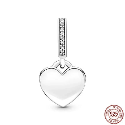 Original 925 Sterling Silver Linked Sister Hearts Openable Heart Locket Dangle Charm Beads for Necklace and Bracelet Jewelry