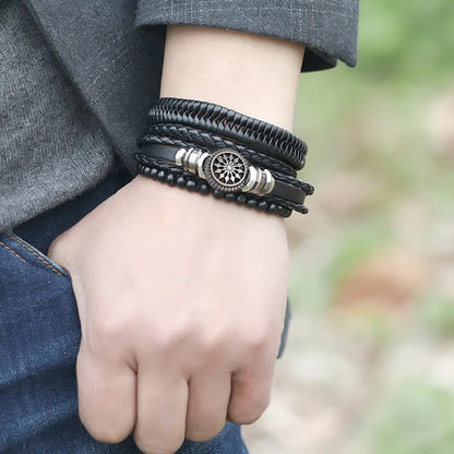 ZORCVENS Men's Handmade Braided Leather Bracelet Set - Vintage Black Punk Fashion Gift