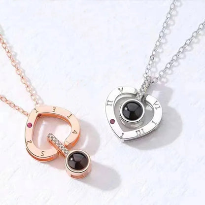 Silver Heart Pendant Necklace with 100 Languages I Love You Engraving for Women Anniversary Gift