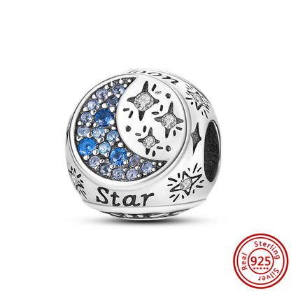 925 Silver Galaxy Charms Bracelet with Starry Sky Beads and Planetary Motifs