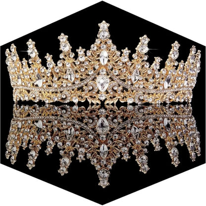 Gold Crown for Women Crystal Princess Tiara Rhinestone Queen Crown Wedding Bridal Hair Accessory for Birthday Prom Pageant Party