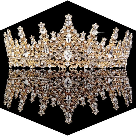Gold Crown for Women Crystal Princess Tiara Rhinestone Queen Crown Wedding Bridal Hair Accessory for Birthday Prom Pageant Party