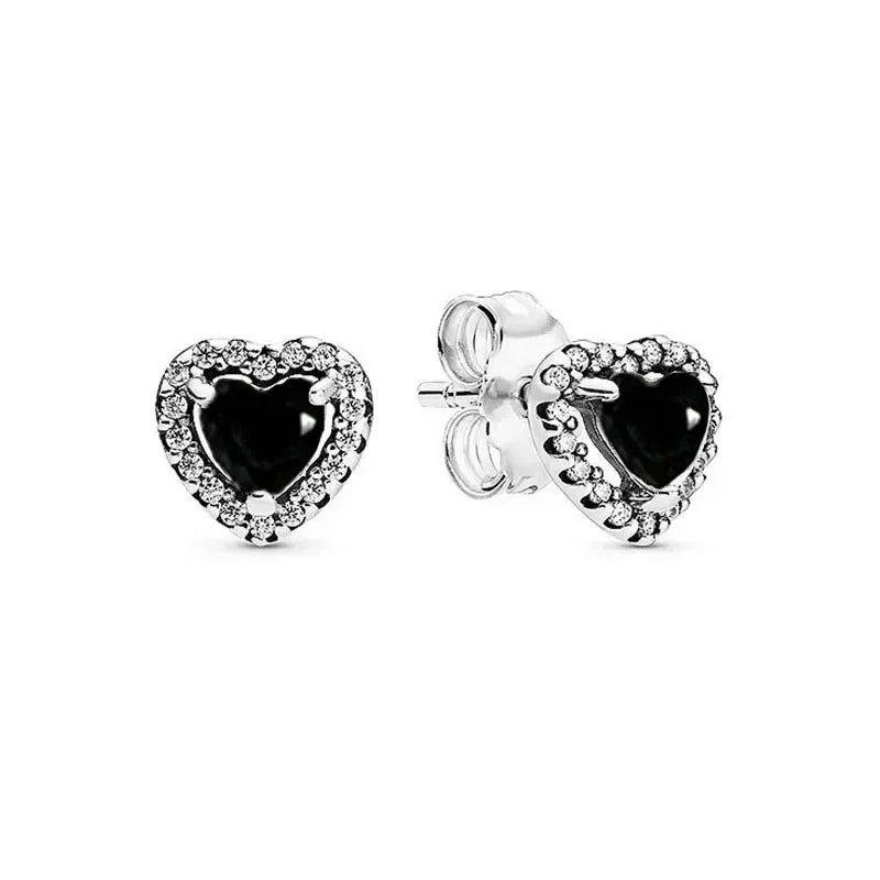 New 925 Sterling Silver Heart Shaped Earrings Rings Necklaces Pink Red Rainbow Luxury Set Sparkling Charm Jewelry Gifts MULTI