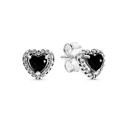 New 925 Sterling Silver Heart Shaped Earrings Rings Necklaces Pink Red Rainbow Luxury Set Sparkling Charm Jewelry Gifts MULTI