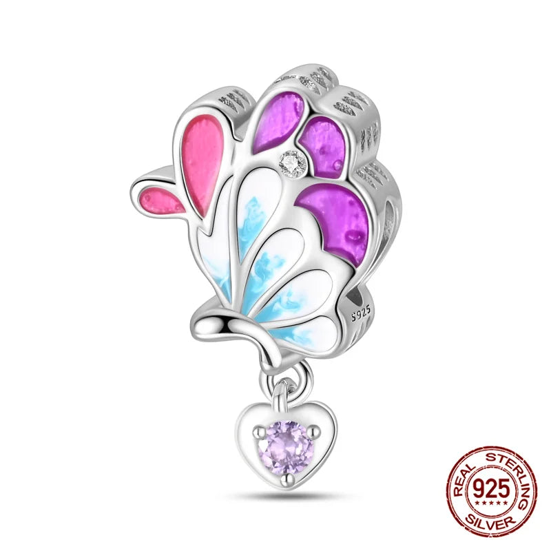 Elegant Sterling Silver Purple Flower Beads for DIY Jewelry and Charm Bracelets