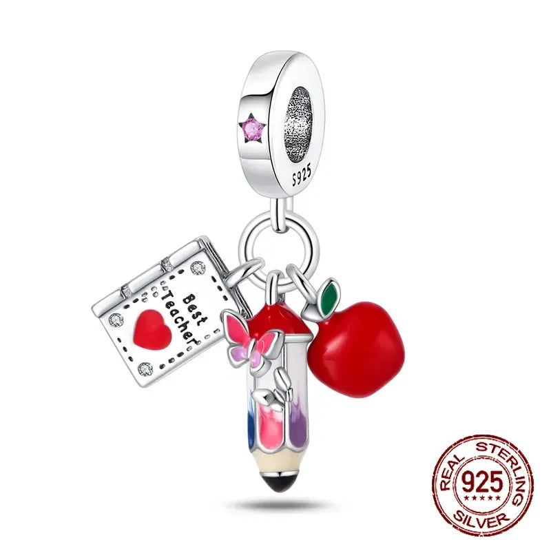Elegant 925 Sterling Silver School Charm Beads for DIY Bracelet Jewelry