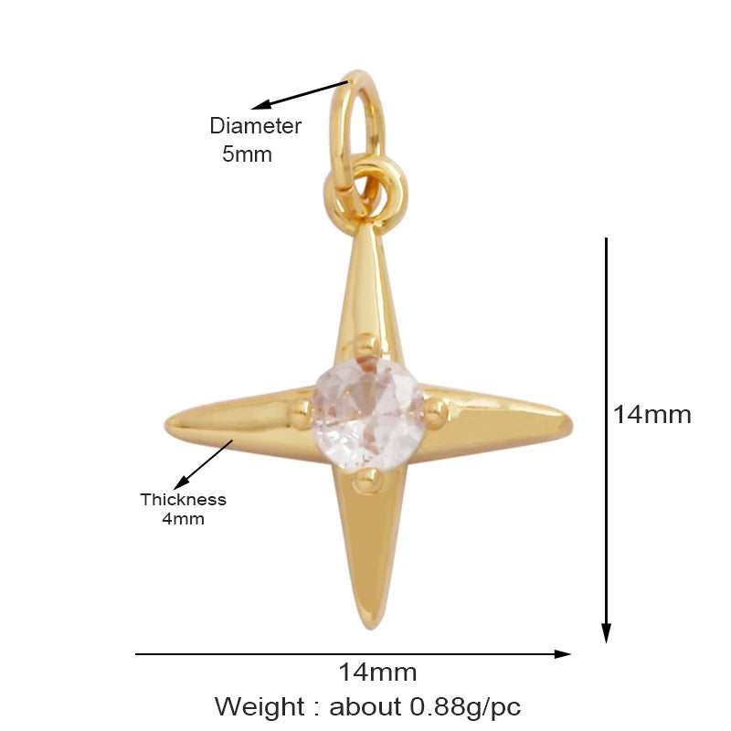 Gold-Plated Celestial Moon Star Charm Pendant with Cubic Zirconia for Jewelry Making