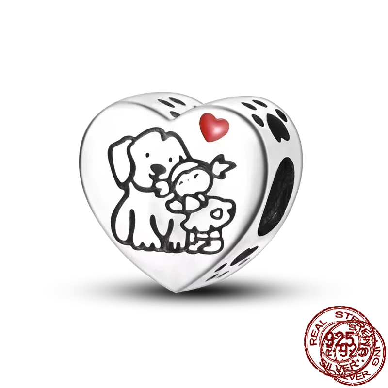 Inlaid Zircon Heart Charm Beads 925 Sterling Silver Dangle for Bracelets SMC4324