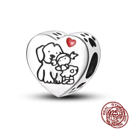 Inlaid Zircon Heart Charm Beads 925 Sterling Silver Dangle for Bracelets SMC4324