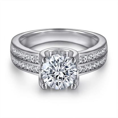 Elegant Women's 18K Gold Plated Silver Ring with Moissanite Gemstone and Platinum Finish