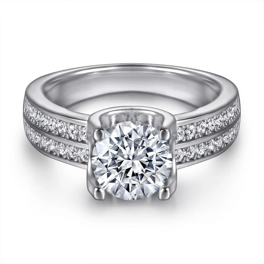 Elegant Women's 18K Gold Plated Silver Ring with Moissanite Gemstone and Platinum Finish