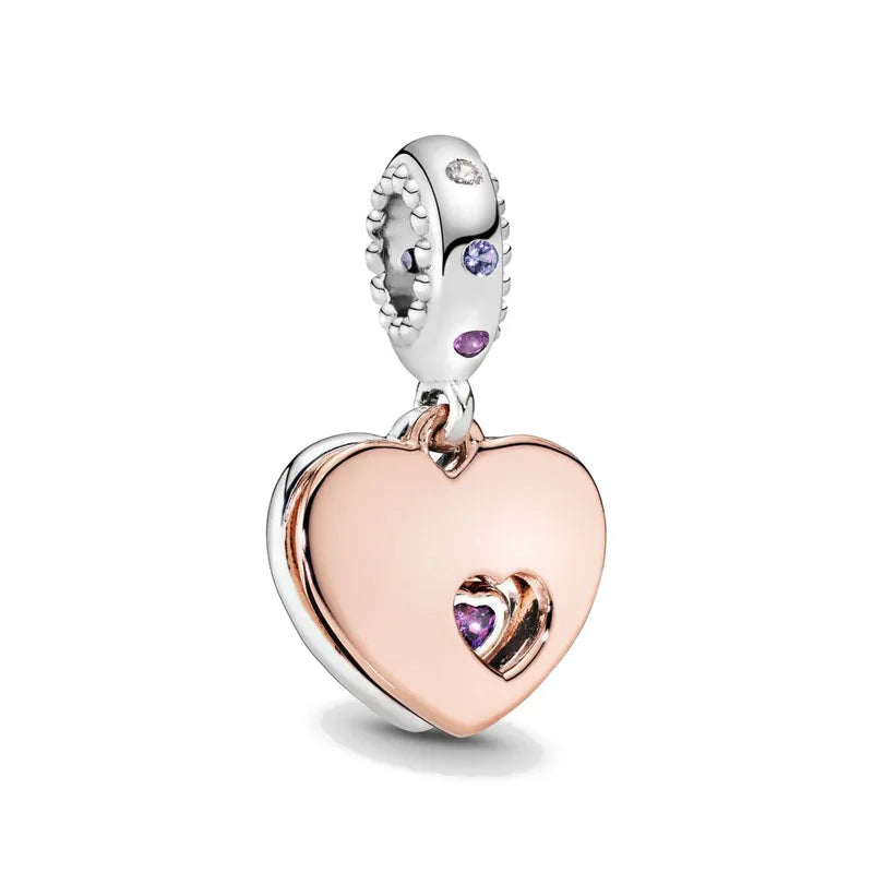 Rose Gold Padlock Heart Key Pendant Necklace for Women 925 Silver with Zircon Beads P452