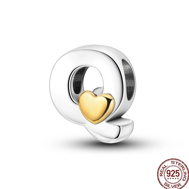 925 Sterling Silver Alphabet Charm Bracelet Gold Heart