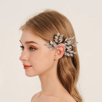 Elegant Pearl Rhinestone Bridal Ear Clips - Handmade Metal Barrettes for Women